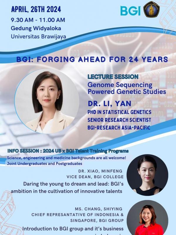 Lecture Session BGI : Forging ahead for 24 years 